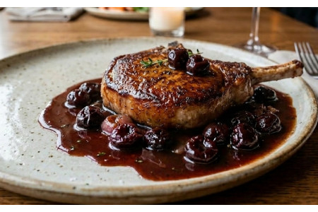 Côtes de veau poêlées et griottes séchées